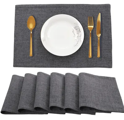 6er-Set Leinen-Platzsets, Schwarz, 45 × 30 cm