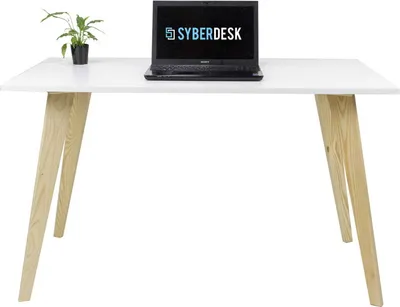 Produktbild von SyberDesk Computertisch, Beine aus massivem Kiefer, Schreibtisch, Schreibtisch im skandinavischen Stil, für Büro, Wohnzimmer, Schlafzimmer – Weiß