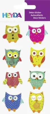 Produktbild von HEYDA Sticker Mix Eulen, Karton, Mehrfarbig, Junge/Mädchen, 75 mm, 165 mm, 8 Stück(e)