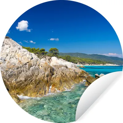 Produktbild von MuchoWow® Runde Wandtattoo - Wandsticker Tapete Aufkleber Meer - Klippe - Sommer - Tropisch Ø 50 cm Selbstklebend und Repositionierbar - Wandaufkleber - Kreis - Wand Kreis - Wand Bild - Foto Tapete - Selbstklebende - Wohnzimmerdekoration - Wand Dekoration - Kinderzimmer