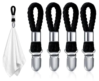 Produktbild von Handtuchklammern, 4 Stück Aufhänger für Handtücher, Handtuchclips mit Schlaufen, Haken für Handtücher, Geschirrtuchhalter Clips (Schwarz)