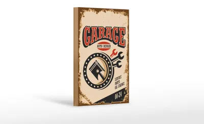 Produktbild von Holzschild Retro 12x18cm Garage auto repair service 00-24