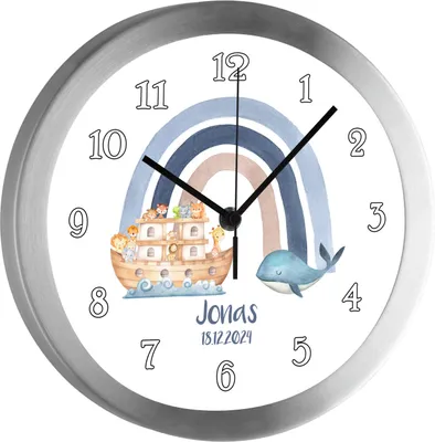 Produktbild von Kinderzimmer Funkwanduhr, Funkuhr Wanduhr Kinder, Arche Wal 25 cm