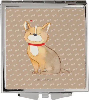 Produktbild von Mr. & Mrs. Panda Taschenspiegel Hund Glück - Hundeglück - Geschenk, Corgie, Kosmetikspiegel, Herz, Sprüche, Hundebesitzer, Schminkspiegel, Spruch, Frauen Spiegel, Kleiner