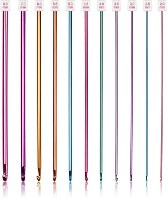 Produktbild von Häkelnadelset 11-teilig, Multicolor, Größen 2-8 mm, Für Anfänger und Profis, Häkelwerkzeug