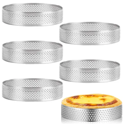 6 Edelstahl-Tortenringe 10 cm, perforiert, für Desserts & Kuchen