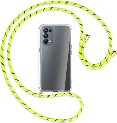 Produktbild von Handykette Backcover-Schutzhülle mit Band (Metall goldfarben) für Oppo Reno5 Pro 5G - neongelb
