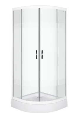 Produktbild von Kerra Xenia Duo 80x80 Duschkabine mit Duschwanne, weiß Profile, 4mm ESG Sicherheitsglas, transparent mit weißen vertikalen Streifen