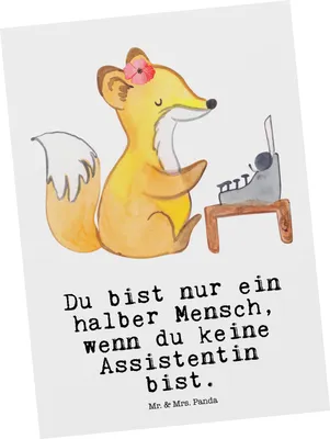 Produktbild von Mr. & Mrs. Panda Ansichtskarte Assistentin Herz - Weiß - Geschenk, bildkarte, Ansichtskarten, Grußkarte, Postkarte, Postkarten