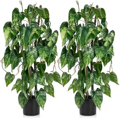 Image de Plantes artificielles Philodendron, lot de 2 pièces de 76 cm, objets d'art moderne pour le salon, la chambre à coucher, le bureau, ainsi que pour les jardins intérieurs et extérieurs.