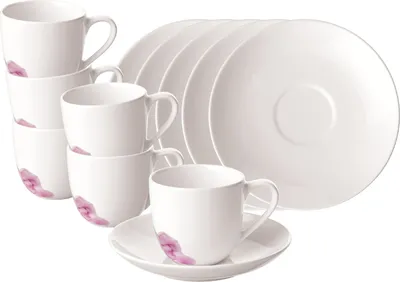 Produktbild von Villeroy & Boch Rose Garden Espressotasse mit Untertasse 70 ml Weiß 6er Set