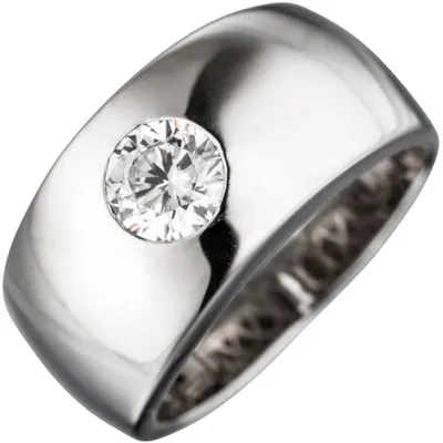 Produktbild von Breiter Ring Damenring mit Zirkonia weiß glänzend 925 Silber Silberring Innenumfang 58mm  Ø18.5mm