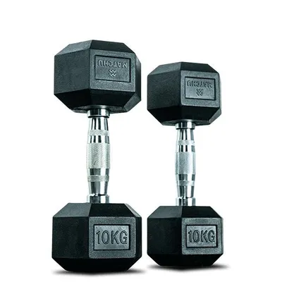 Produktbild von Matchu Sports Hantel Hexagon Set | 2 x 10 kg aus Gummi Ergonomische Verchromte Griffe | Dumbbell Set Kurzhantel Set Hanteln Kurzhanteln