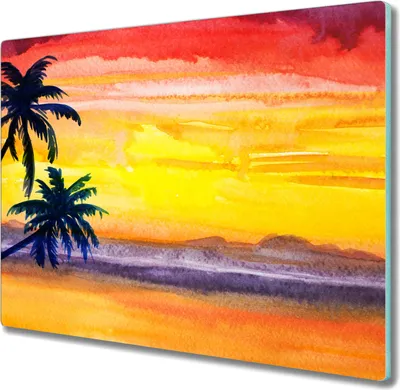 Produktbild von Coloray Küchenbrett Kochplattenabdeckung Hackbrett Schneidebrett Herdabdeckplatte 60x52 cm - Palm Coast Sonnenuntergang
