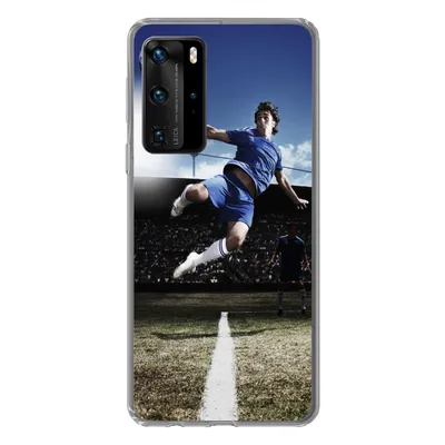 Produktbild von MuchoWow® Handyhülle Schutzhülle Hülle für Huawei P40 Pro Fußballspieler macht einen Volley Silikon Softcase Handy Hülle - Schutz