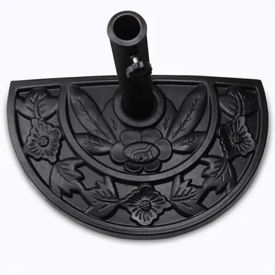 Image de Demi-pied de Parasol Noir Demi-cercle Aspect Fonte vintage et Motifs floraux