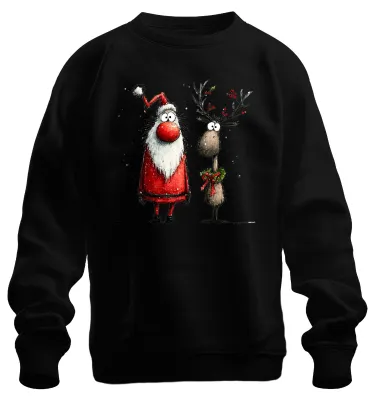 Productafbeelding van Kerstman, rendier, grappige aquarel, kerst, uni sweatshirt, zwart, maat L