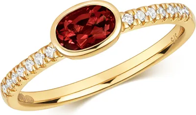 Image de Bague Solitaire Femme Or 375/1000 et Diamant Brillant 0.10 Carat avec Grenat, 55 (17.5); TRS32263RSO