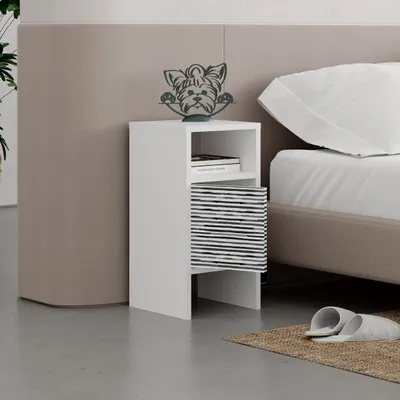 Produktbild von DECORTIE Grandma´s Modern Nachttisch Weiß - Zebra, 29,6 x 29,6 x 58,4 cm