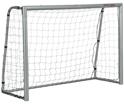 Image de But de football avec filet PE, but de football pour enfants et adultes, 240 x 85 x 160 cm, acier, PE, pour jardin, entraînement de football, gris