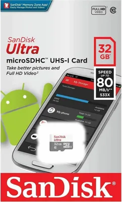 Zdjęcie produktu dla Karta pamięci SANDISK Ultra® 32GB Micro SD SDHC UHS-I Class 10 80MB/s
