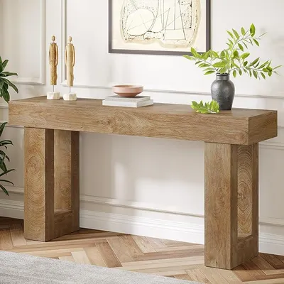 Produktbild von Schmaler Konsolentisch 160 cm, Landhausstil Sofatisch für hinter dem Sofa, Naturholzoptik, Schmales Beistelltisch für Flur, Wohnzimmer & Eingangsbereich