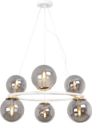 Image de Suspension Aura blanc-doré 6 flammes verre gris fumé E14
