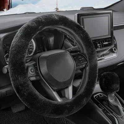 Obrázok produktu pre Poťahy na volant a páku radenia, plyš, 37-39 cm, čierna farba, sada 2 kusov