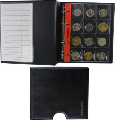 Image de Album de collection avec cassette de protection pour 186 pièces de monnaie de différentes tailles : 10 pochettes pour pièces de monnaie, Pour pièces de monnaie jusqu'à 23mm, 31mm, 40mm, 55mm de diamètre. Album de monnaies M.