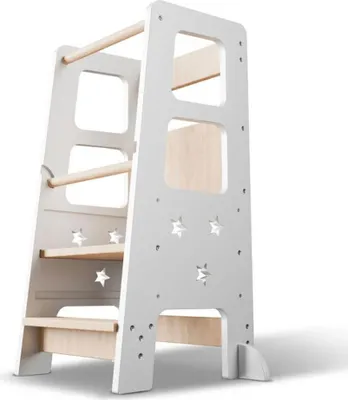 Zdjęcie produktu dla Wieża edukacyjna Henny 301061, regulowana wysokość, edukacyjna, dla dzieci od 1 roku, bezpieczna, stabilna, 40 x 90 x 44 cm, biała