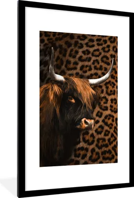 Produktbild von MuchoWow® MuchoWow® Gerahmtes Poster Schottisches Hochlandrind - Kuh - Panther 60x90 cm - Poster mit zchwarzem Bilderrahmen - Dekoration - Wandposter Wohnzimmer - Hochwertig