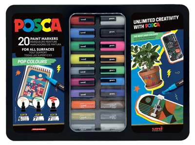 Zdjęcie produktu dla Zestaw markerów akrylowych Posca – różne warianty - PC-5BR, 1 - 4 mm, kolorów (16 szt.