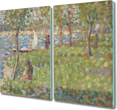 Produktbild von Coloray Schneidebrett Herdabdeckplatte 2x30x52 cm Kochplattenabdeckung Küchenbrett Hackbrett - Insel Seurat Malerei