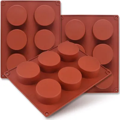 Productafbeelding van Cilindervormige siliconen bakvorm, 3 stuks, met 6 holtes van 5,1 cm, geschikt voor cupcakes, zeep, muffins - flexibel, antiaanbaklaag, voedselveilig