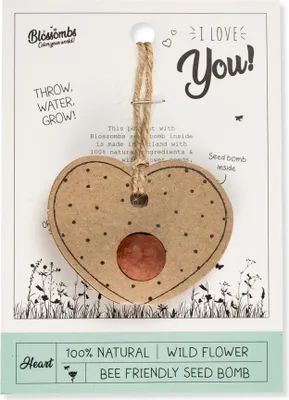 Produktbild von Grußkarte mit Samenbombe-Anhänger - Wildblumensamen Samen Bienenweide - I Love You