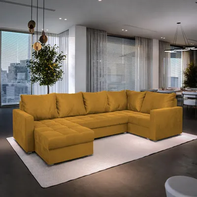 Produktbild von Masseno Ecksofa LORIVO R-S mit Schlaffunktion U-Form, Sofa mit Bettkasten, Wohnzimmersofa, Couch, Soffa, Bettsofa, Couchgarnitur- Gelb, KRONOS 01