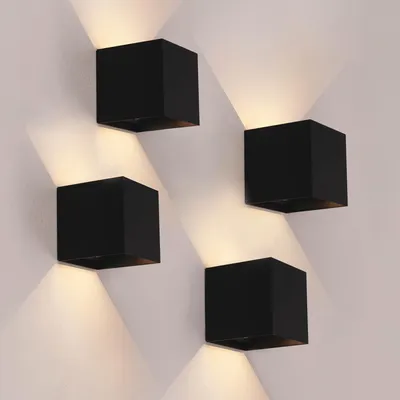 Produktbild von Ledvion 4er Set Wandlampe Innen / Aussen sensor Akku IP44 Schwarz Warmweiß