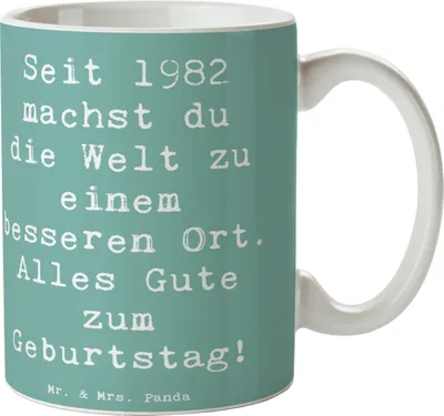 Produktbild von Mr. & Mrs. Panda Tasse Spruch 1982 Geburtstag - Meeresbrise - Geschenk, Alter, Geburtsjahr, schöne, Erinnerungen, Geburtstagsgeschenk, Kaffeetasse, milchtasse, Becher