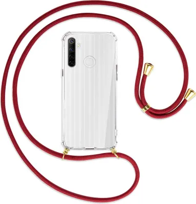 Produktbild von Handykette Backcover-Schutzhülle mit Band (Metall goldfarben) für Realme 6i - dunkelrot