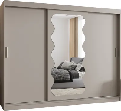Produktbild von MEBLE KRYSPOL SPOTI 250 Kleiderschrank mit drei Schiebetüren für Schlafzimmer – moderner Aufbewahrungsschrank mit Kleiderstange und Regalen – 250x200x62cm - Kaschmir