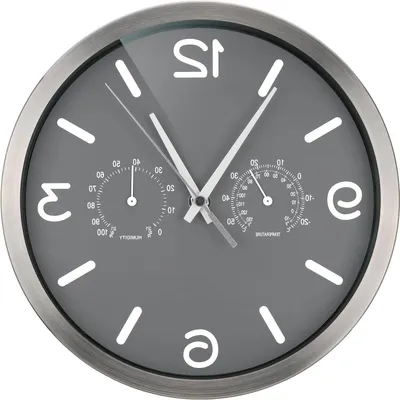 Produktbild von Funkgesteuerte Wanduhr - Innenraumklimaüberwachung - Geräuschloses Uhrwerk - 25 cm - Grau