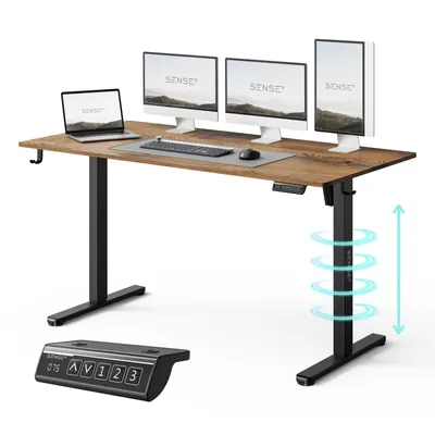 Produktbild von SENSE7 NOJO LIGHT Höhenverstellbarer Schreibtisch Elektrisch 140x70 cm - Schwarz Dunkelbraun Gaming Tisch Computertisch Stehpult Memory Ergonomisch