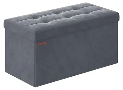 Obrázok produktu pre Úložná lavica s poťahom z velúru – odkladacia stolička – MDF – sivá farba – 38 x 76 x 38 cm