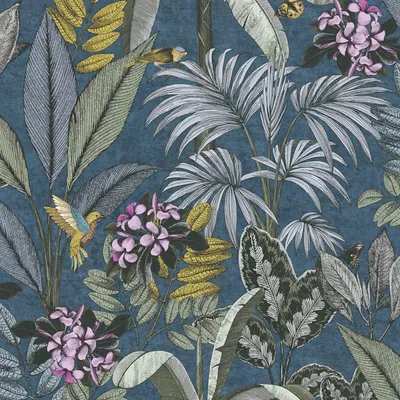 Productafbeelding van Profhome 387383-GU Vogels behang mat blauw groen 5,33 m2