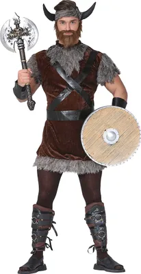 Produktbild von Herren Wikinger Krieger Kostüm mit Hörnern, Größe: 48 - 50 (M) Farbe: Braun