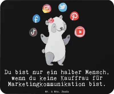 Produktbild von Mr. & Mrs. Panda Mousepad Kauffrau für Marketingkommunikation Herz - Schwarz - Geschenk, Mauspad, Mouse Pad, computer, laptop