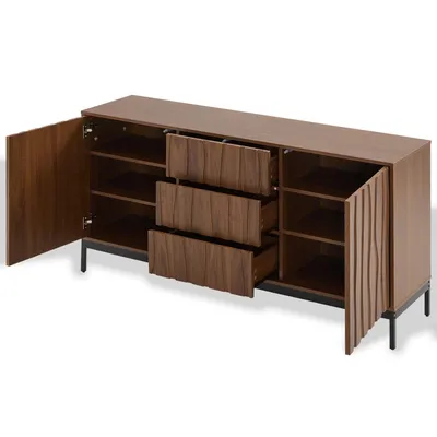 Produktbild von Merax Sideboard 150cm mit 3 Schubladen, Küchenschrank in Mid-Century Modern, Buffet mit Stauraum für Küche, Wohnzimmer, Flur Schwarz + Holz