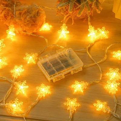 Lichtsnoer 6 m, 40 LED, warmweiß, Schneeflocken, IP65, Timer