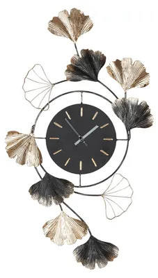 Produktbild von Gilde Wanduhr, rund, "Ginkgo", Ginkgomotiv, Metall, schwarz, VE 2, L. 3 cm, B. 43 cm, H. 75 cm 58845