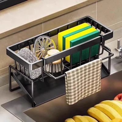 Produktbild von Edelstahl Spülbürstenhalter, Selbstablassend, Schwarz, Küchenorganizer